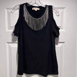 Michael Kors Black Cold Shoulder Top, Medium